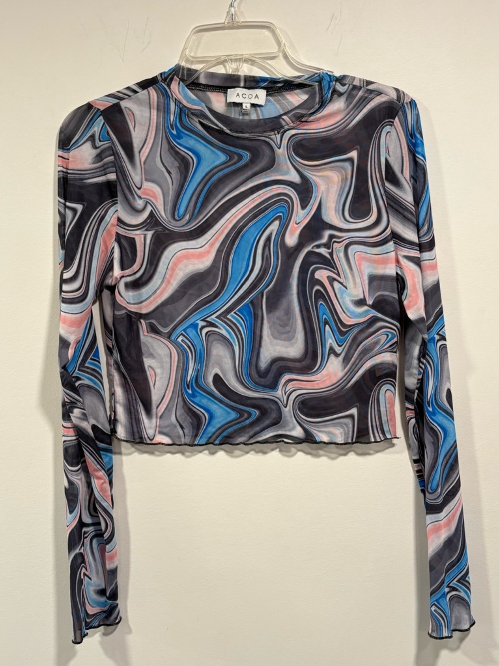 ACOA Long Sleeve Semi-Sheer Swirl Crop Top